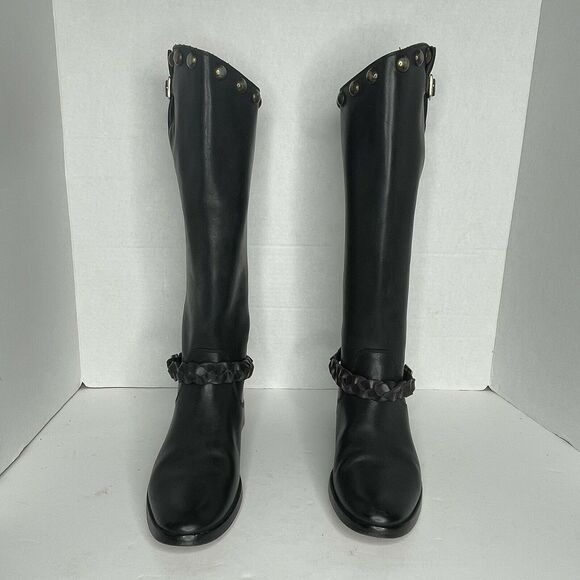 Golden Goose Deluxe Black Studded Buckle Strap Knee High Riding Boots Size 37 - Picture 3 of 12